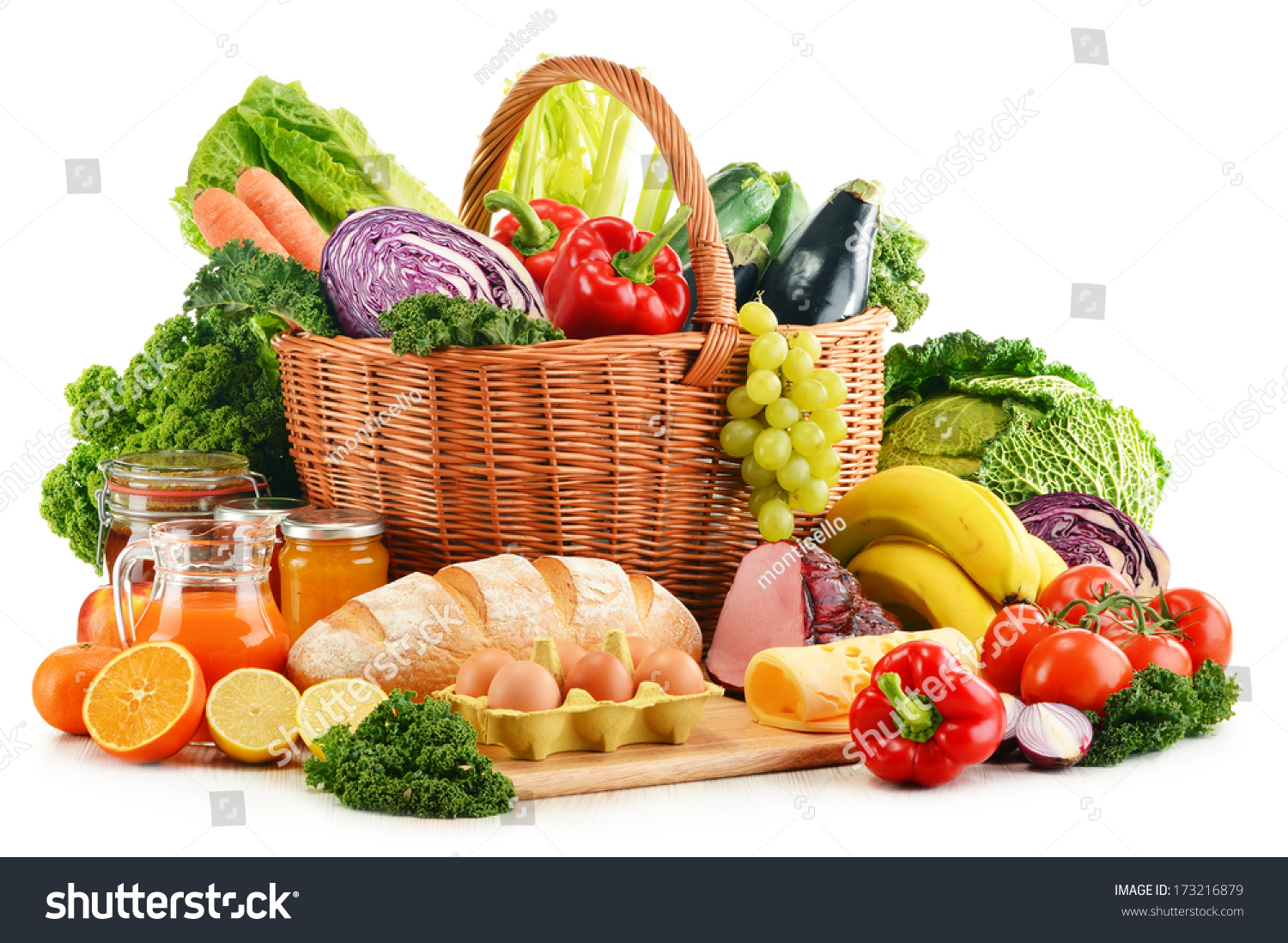 Variety Of Organic Grocery Products Isolated On White Stock Photo ...