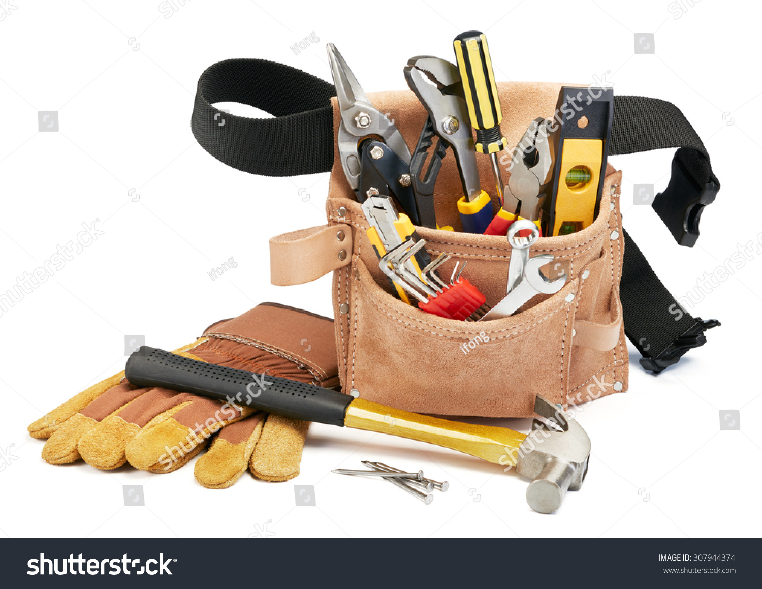 Variety Tools Tool Belt On White Stock Photo (Edit Now) 307944374