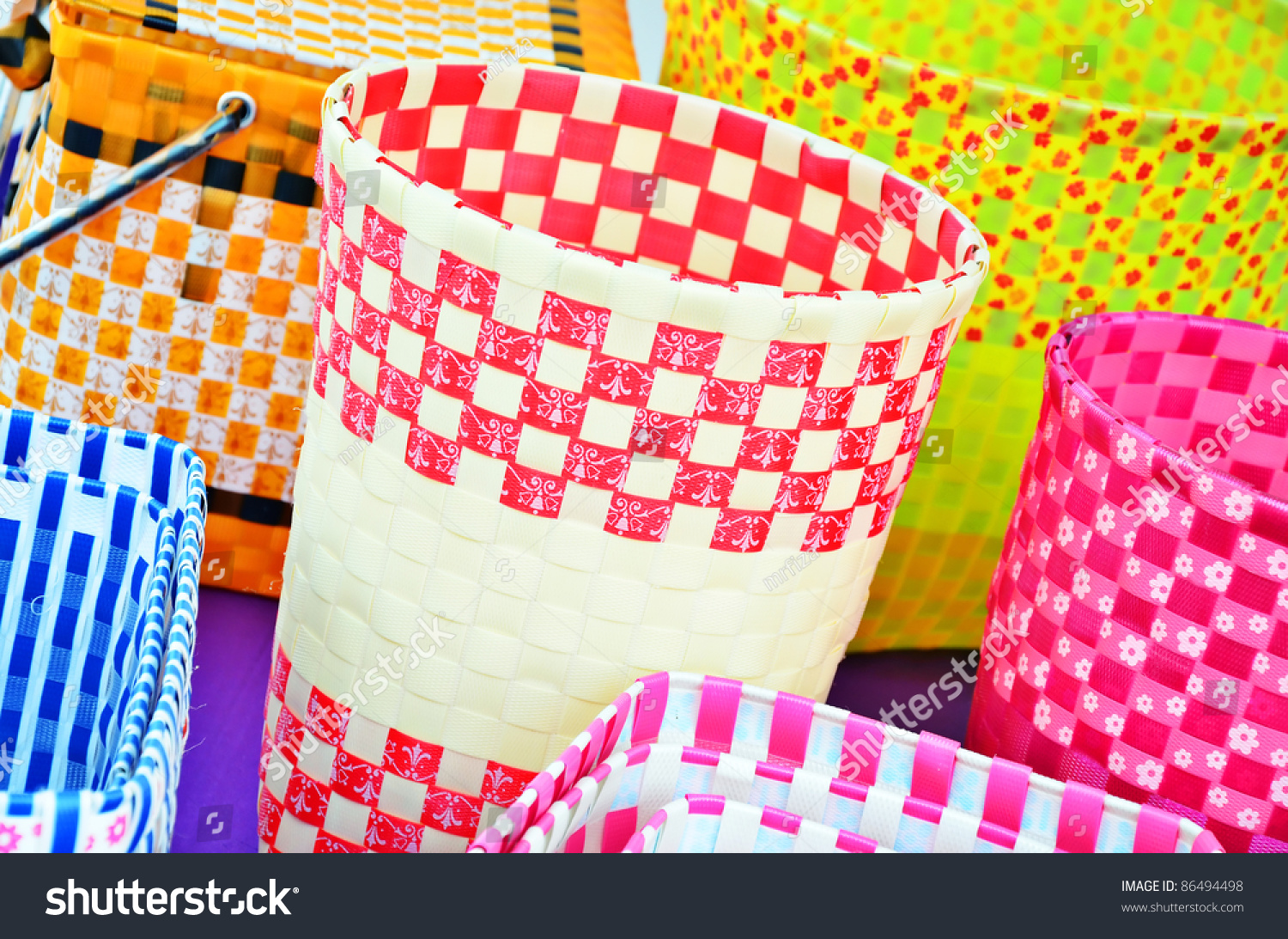 Various Color Plastic Basket Home  Decoration  Stock Photo 