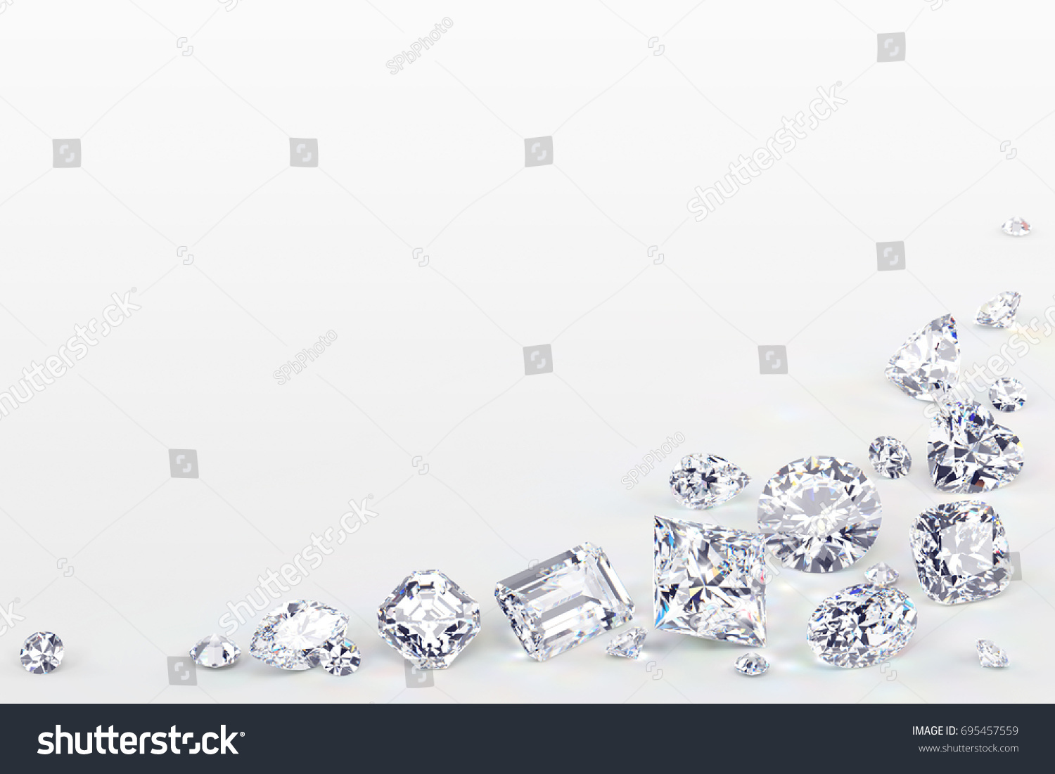 Various Cut Diamonds Laying On White Stock Illustration 695457559
