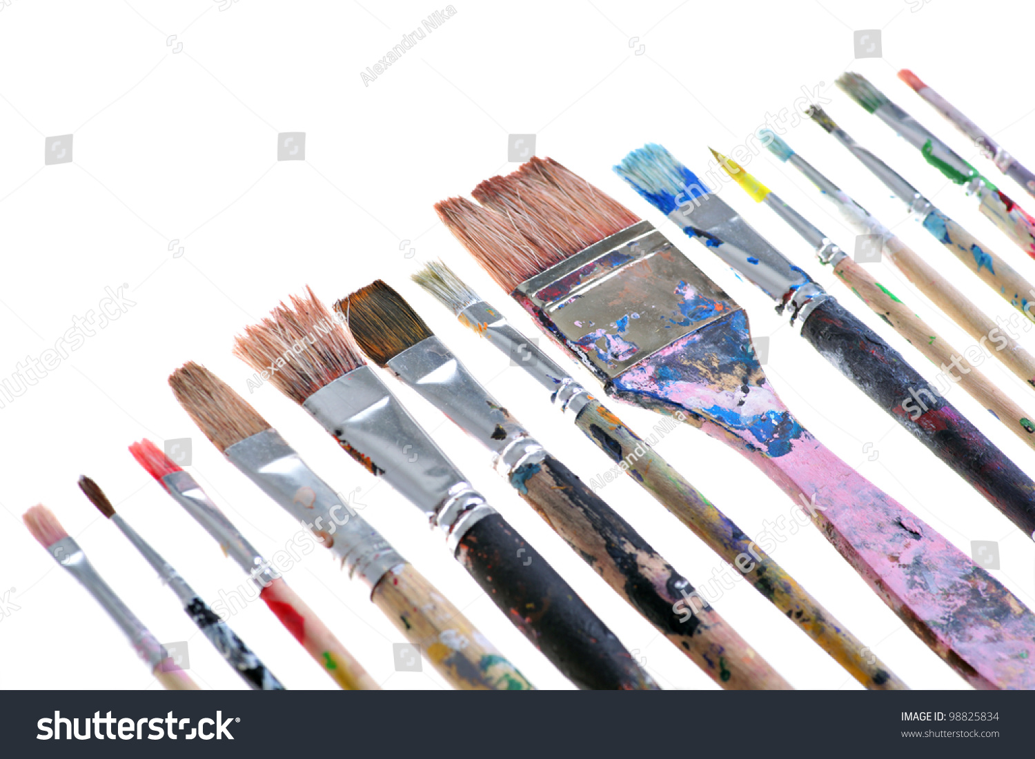 Various Dirty Paint Brushes Displayed Side By Side Stock Photo 98825834 ...