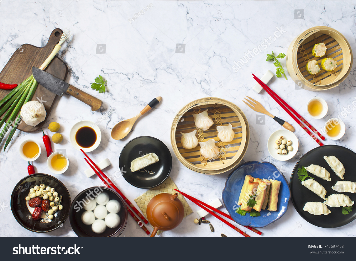 Various Flat Lay Chinese Food Dim Stock Photo Edit Now 747697468