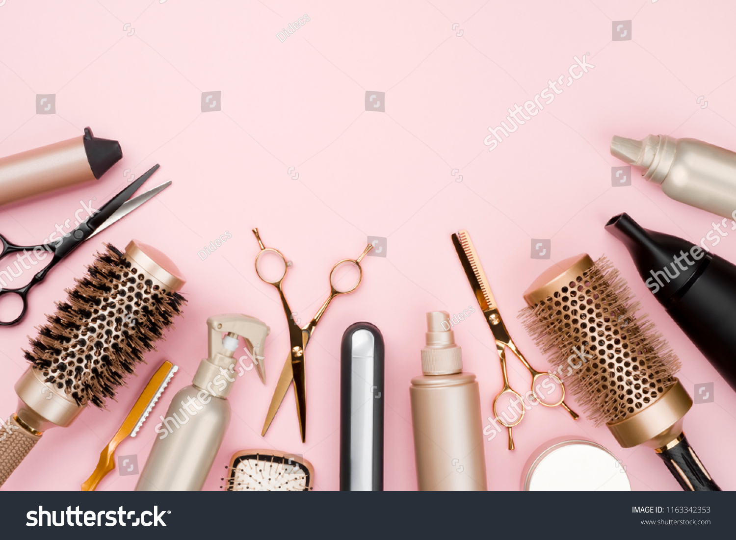 Various Hair Dresser Tools On Pink Stock Photo Edit Now 1163342353 various-hair-dresser-tools-on-pink-stock-photo-edit-now-1163342353