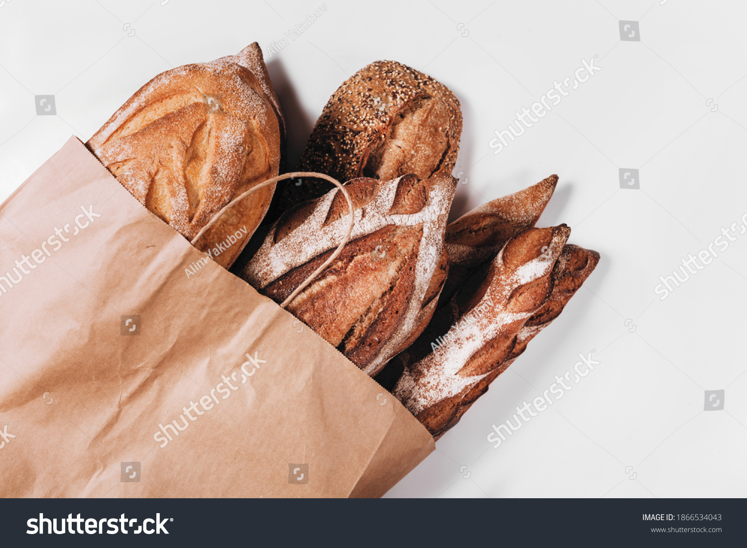 Various Types Bakery Bread Fresh Rustic Stock Photo 1866534043