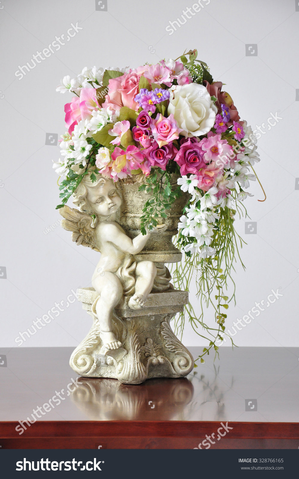 Vases Artificial Flowers Lovely Angel Cupid Stock Photo Edit Now