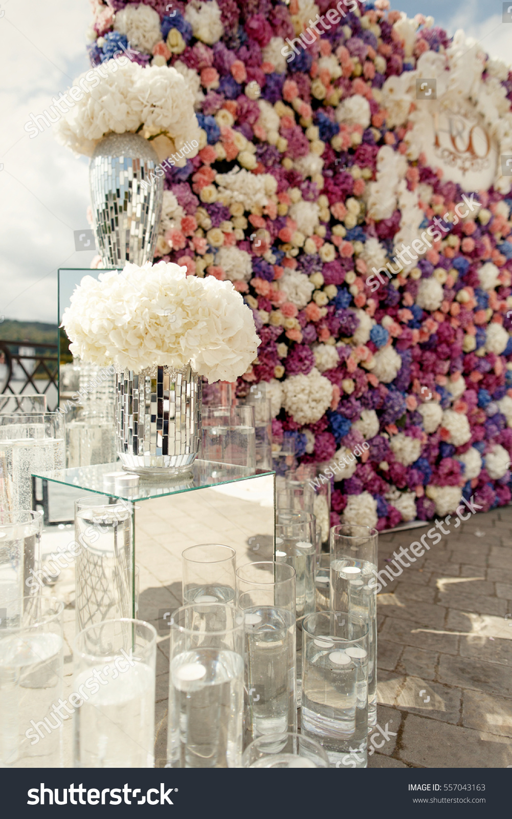 Vases White Hydrangeas Stand Before Wedding Stock Photo Edit Now