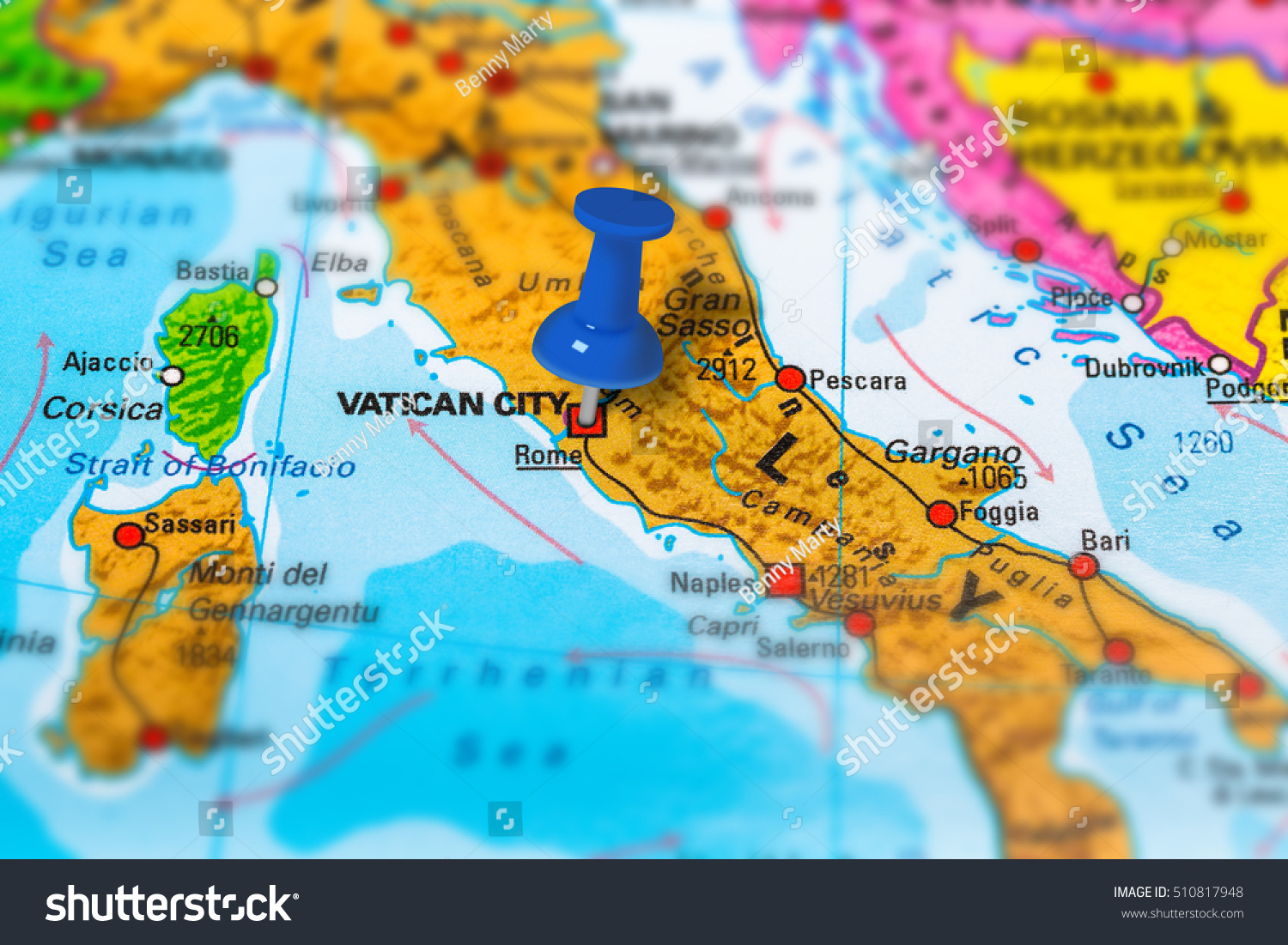 Vatican City On Europe Map Vatican City Italy Pinned On Colorful Stock Photo 510817948 | Shutterstock