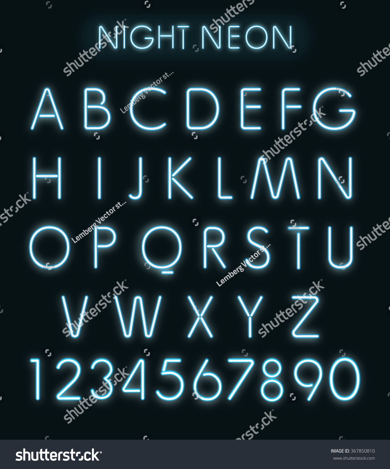 Vector Blue Light Neon Alphabet In Dark - 367850810 : Shutterstock