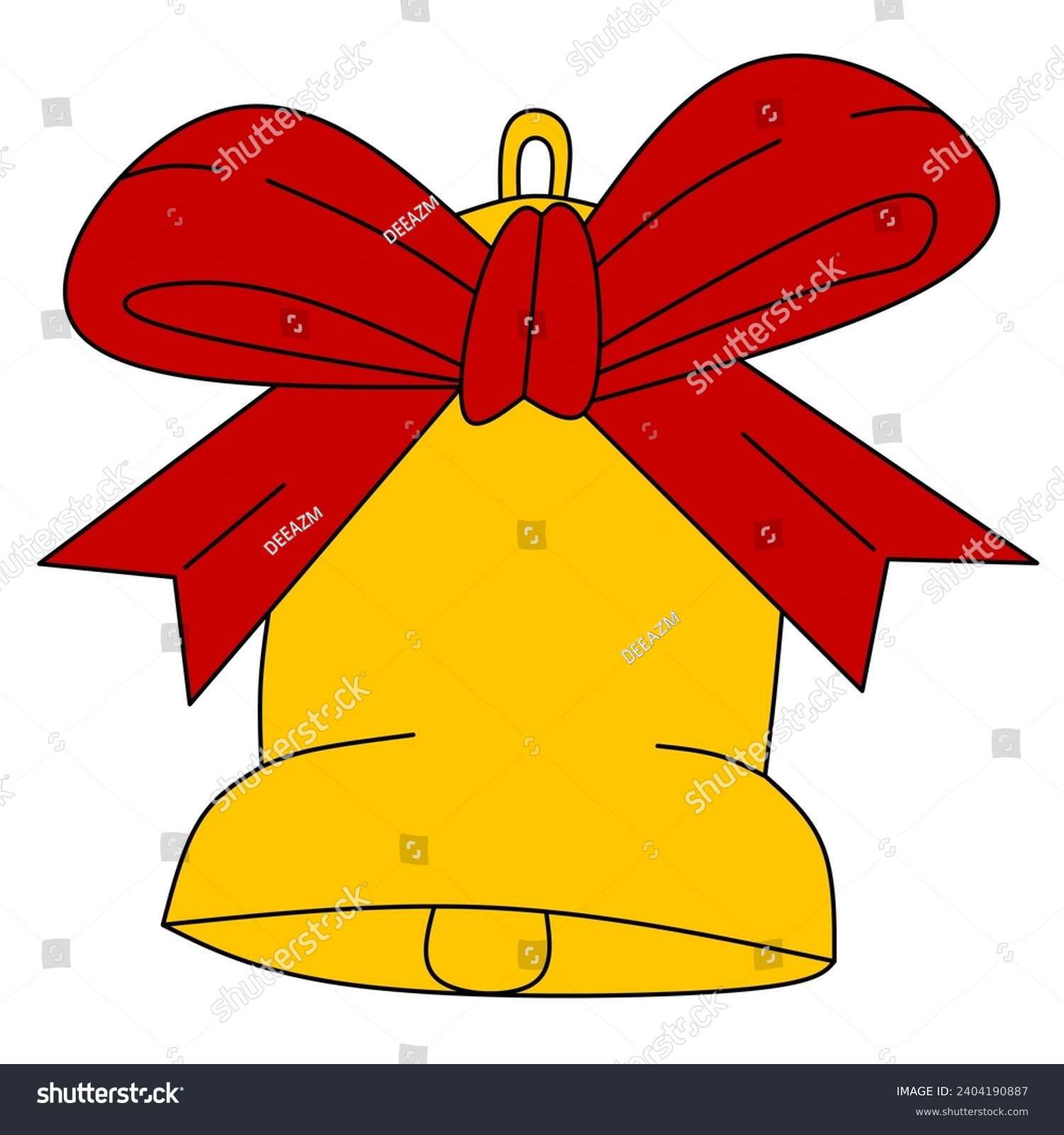 recommend clip art: vector image of christmas bell with red ribbon in thin black lines