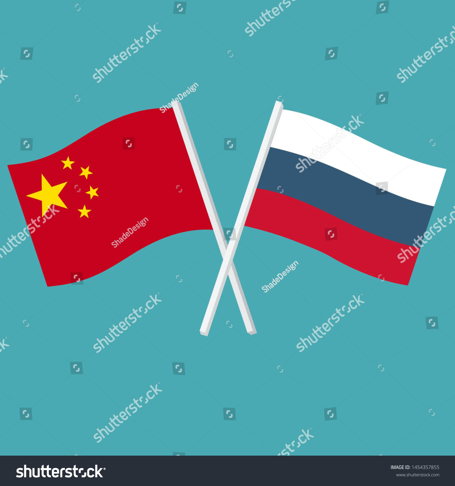 中国とロシアのベクター政治のアイコン国旗 中国やロシアの国旗が交差し なびく画像 イラスト中国とロシアの国旗をフラットデザインに のイラスト素材