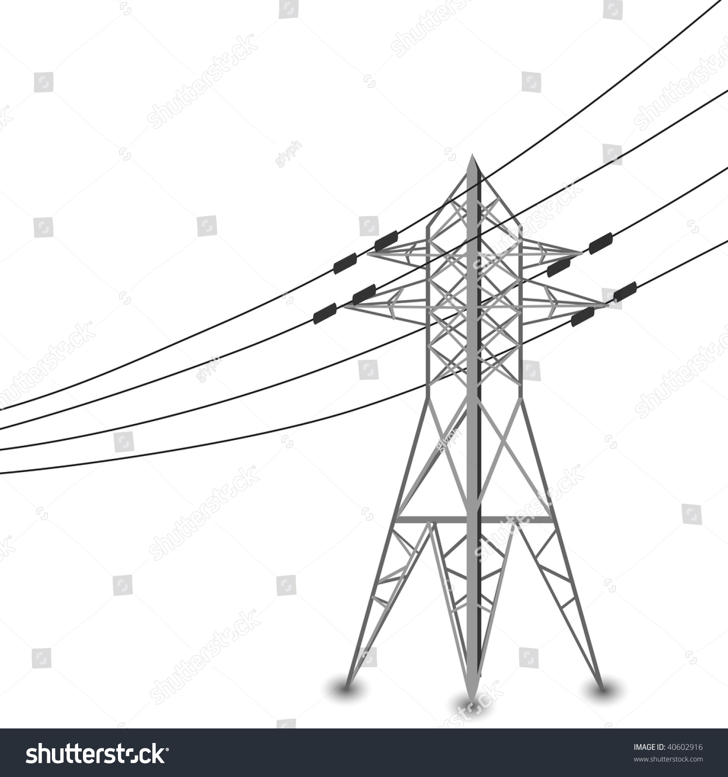 Vector Silhouette Of Power Lines And Electric Pylon - 40602916 ...