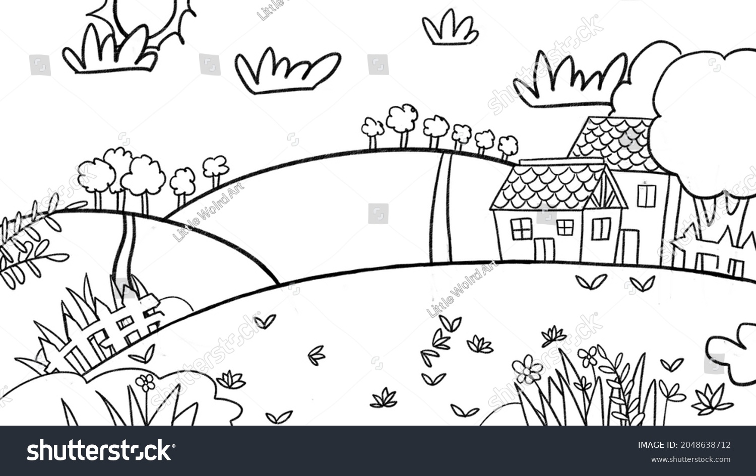 Vegetable Garden Farm Drawing Outline Template Stock Illustration ...