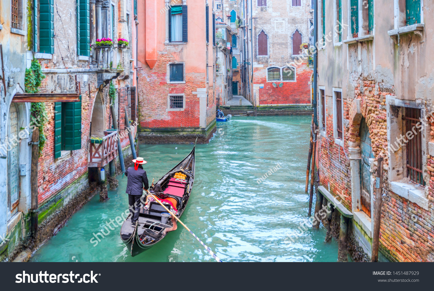 Venetian Gondolier Punting Gondola Through Green Stock Photo (Edit Now) 1451487929