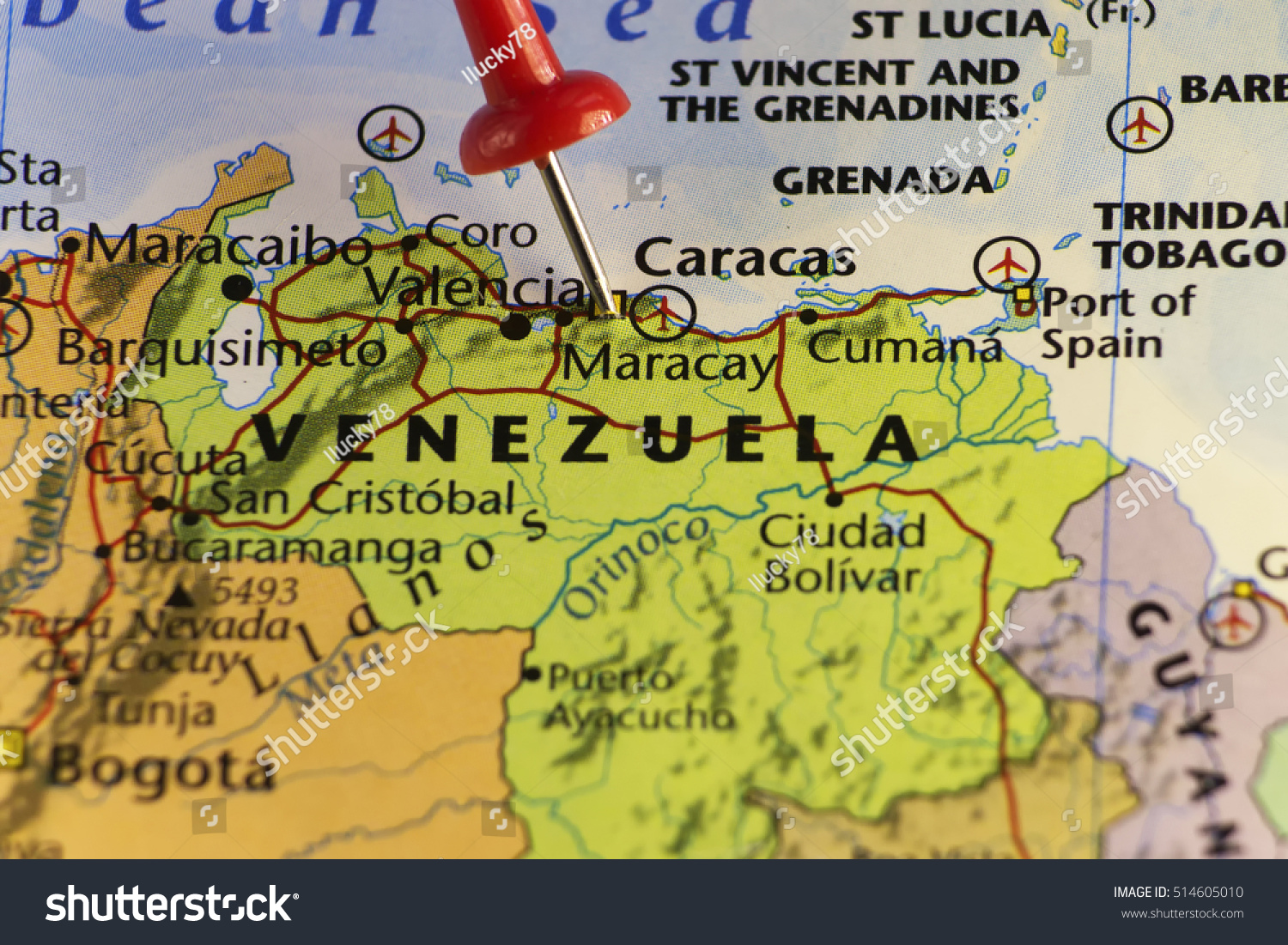 Caracas On A Map Venezuela Map Red Pin On Caracas Stock Photo 514605010 | Shutterstock