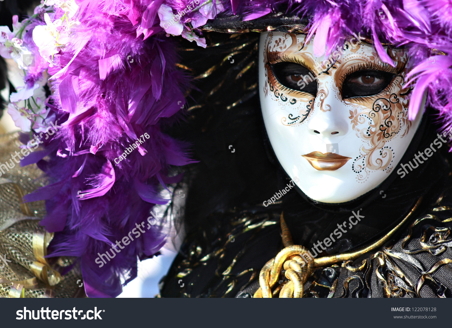 Venice - Feb 16 : Rich Feathered Purple Mask Portrait During Venice ...