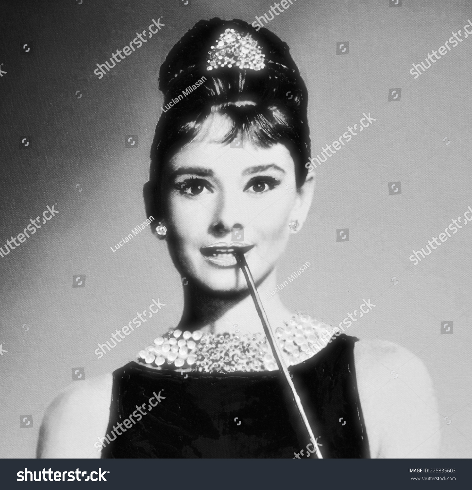 Venice, Italy - May 6, 2012: Print Depicting Movie Star Audrey Hepburn ...