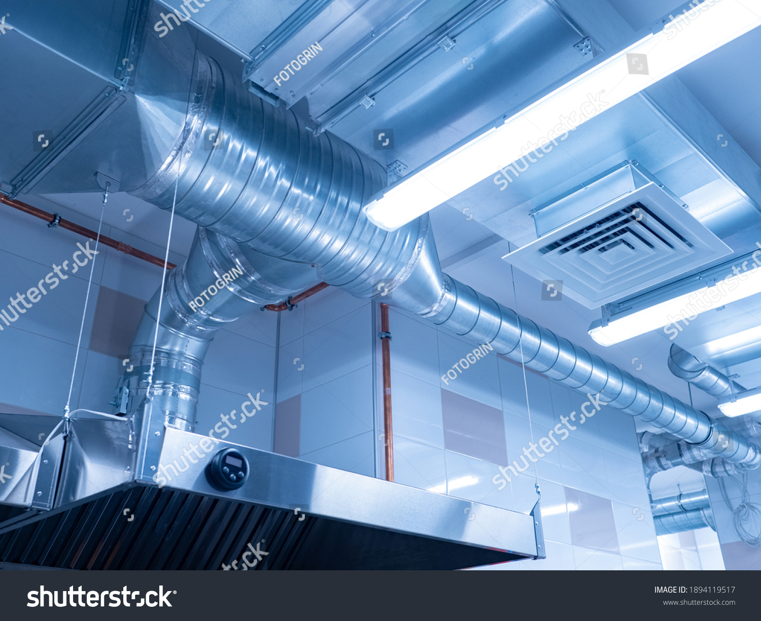 316 Commercial Kitchen Ventilation Images Stock Photos Vectors   Stock Photo Ventilation System On Ceiling Of Industrial Room Air Purification System In Restaurant Pipes From 1894119517 