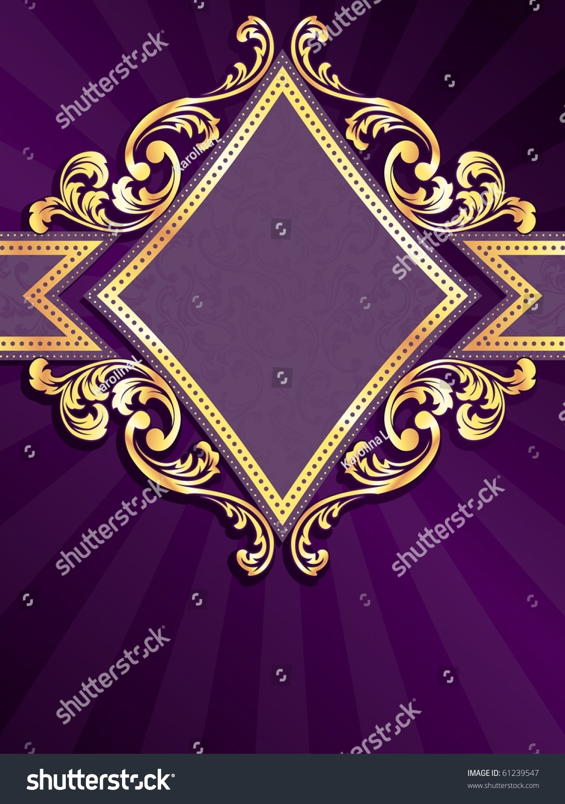 Vertical Diamond Shaped Purple Banner With Gold Filigree (Jpg); Vector ...