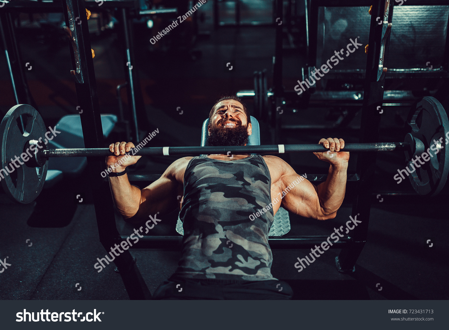 Very Strong Bearded Man Doing Bench Stock Photo Edit Now 723431713