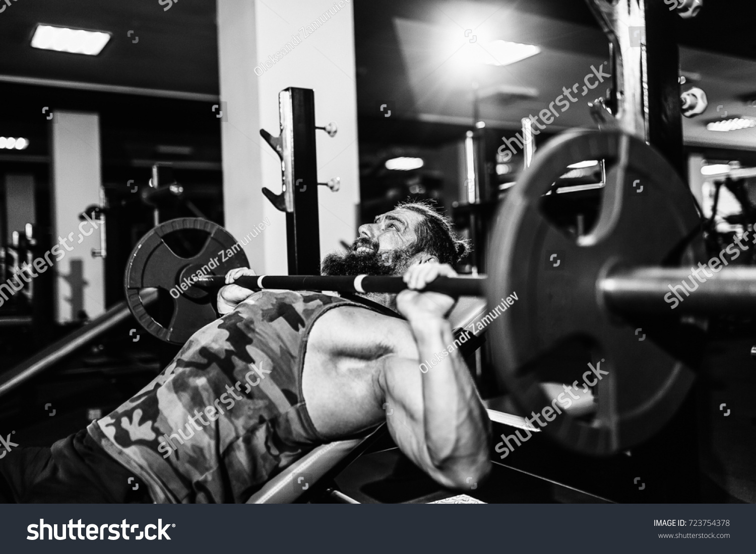 Very Strong Bearded Man Doing Bench Stock Photo Edit Now 723754378
