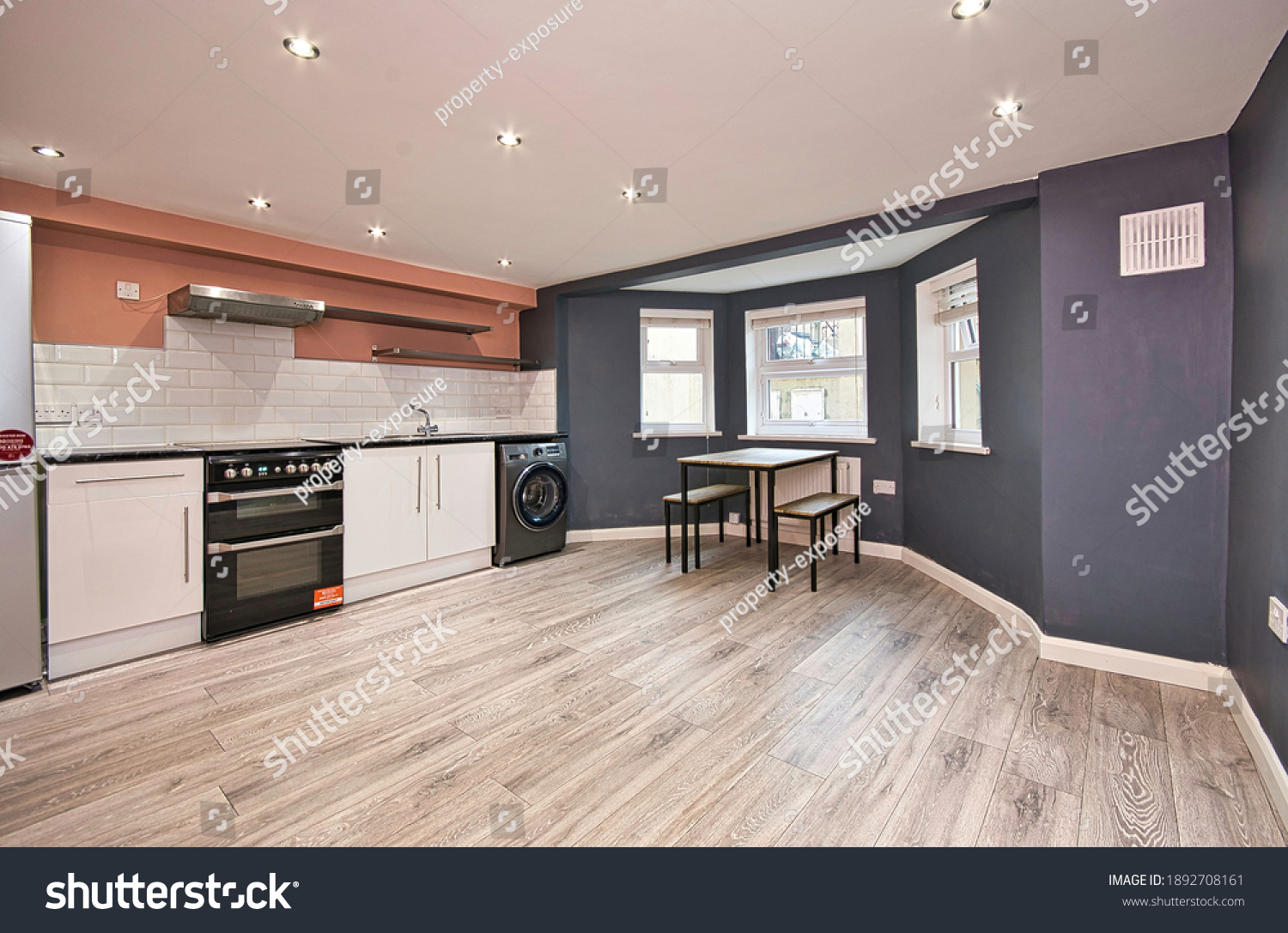 Stock Photo Victorian Conversion Basement Flat Simple Contemporary Kitchen Decor London Uk 1892708161 