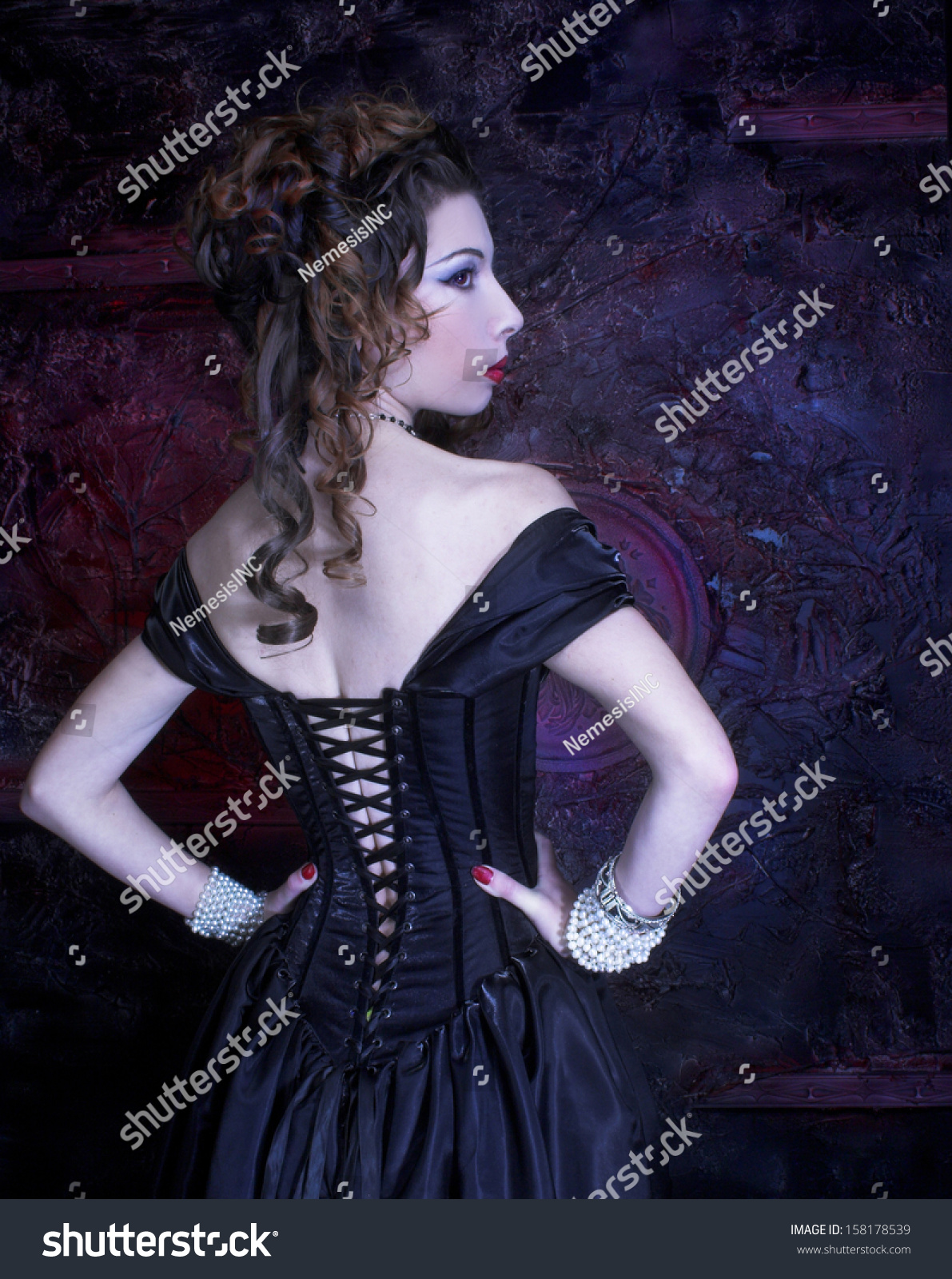 Victorian Ladyyoung Woman Black Dress Corset Stock Photo 158178539 ...