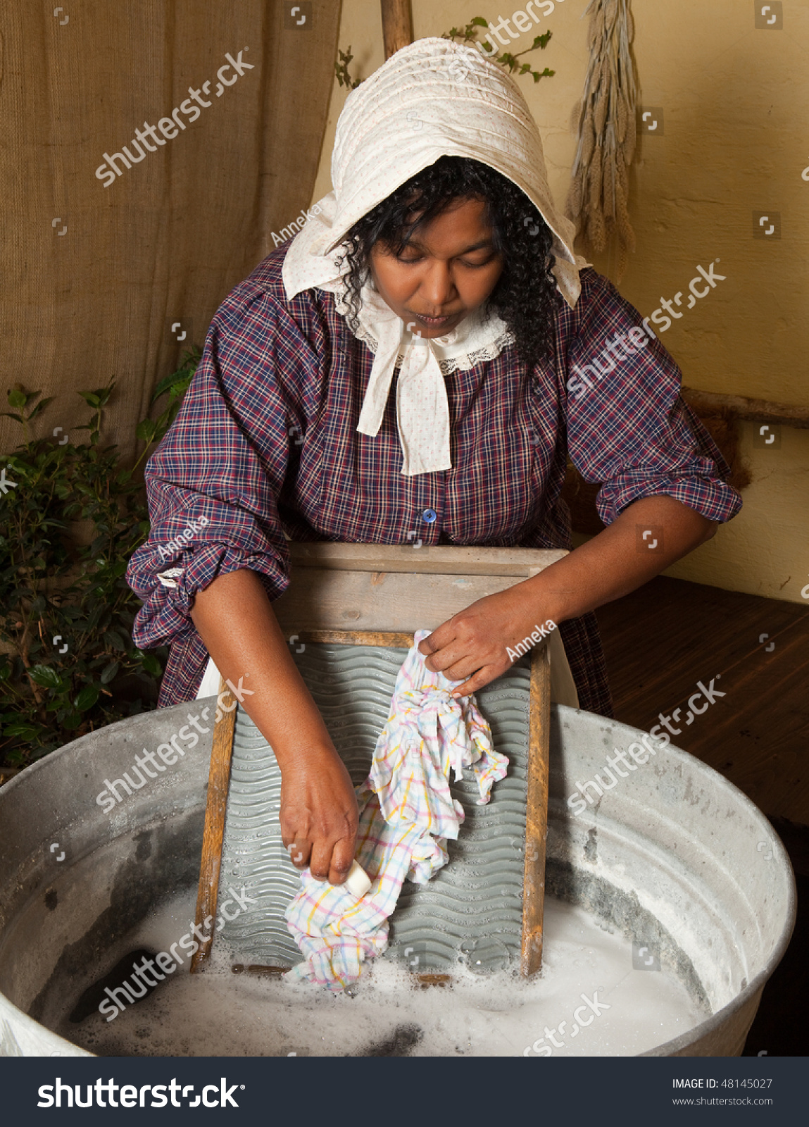 Victorian Woman Washing Laundry Antique Washboard Stock Photo Victorian Woman Washing Laundry Antique Washboard Stock Photo