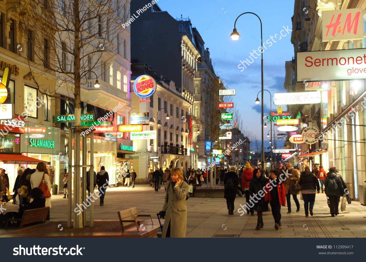 Vienna- Feb 20: People Go On Main Pedestrian Street Kartner Strasse At ...