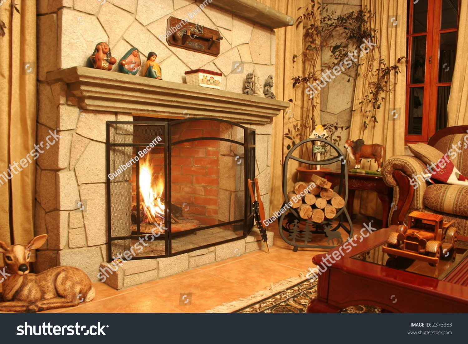 View Lit Fireplace Cozy Living Room Stock Photo Edit Now 2373353