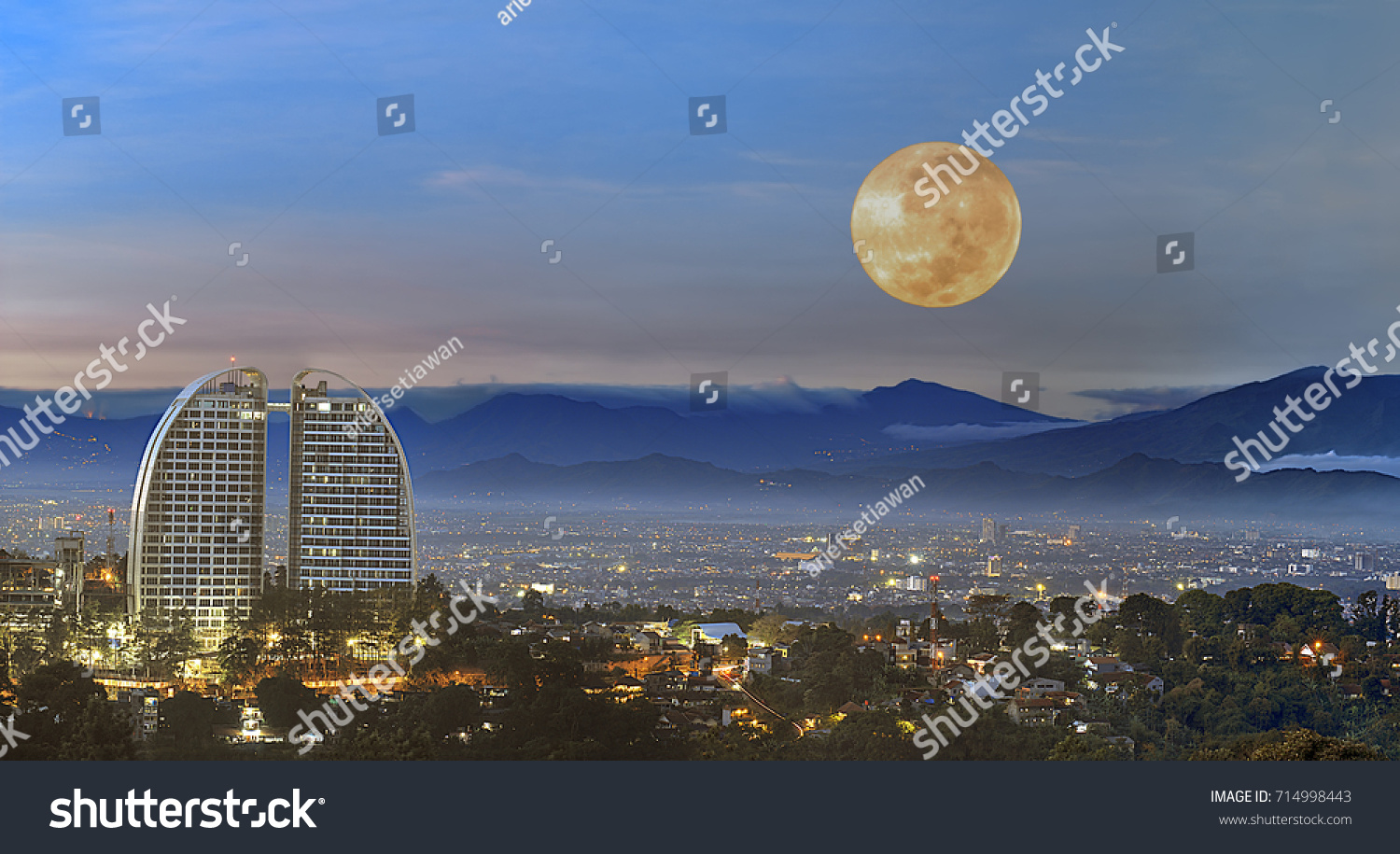 View Bandung Cityscape Full Moon Sky Stock Photo Edit Now 714998443