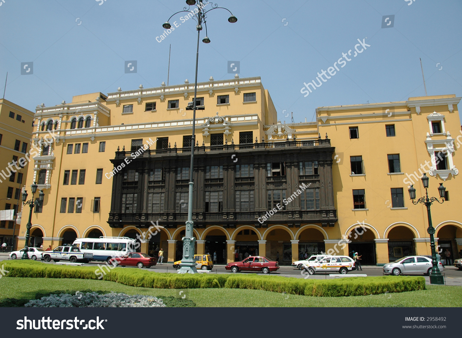 View Of Downtown Lima Peru Showing Colonial Buildings And Blue Sky ...