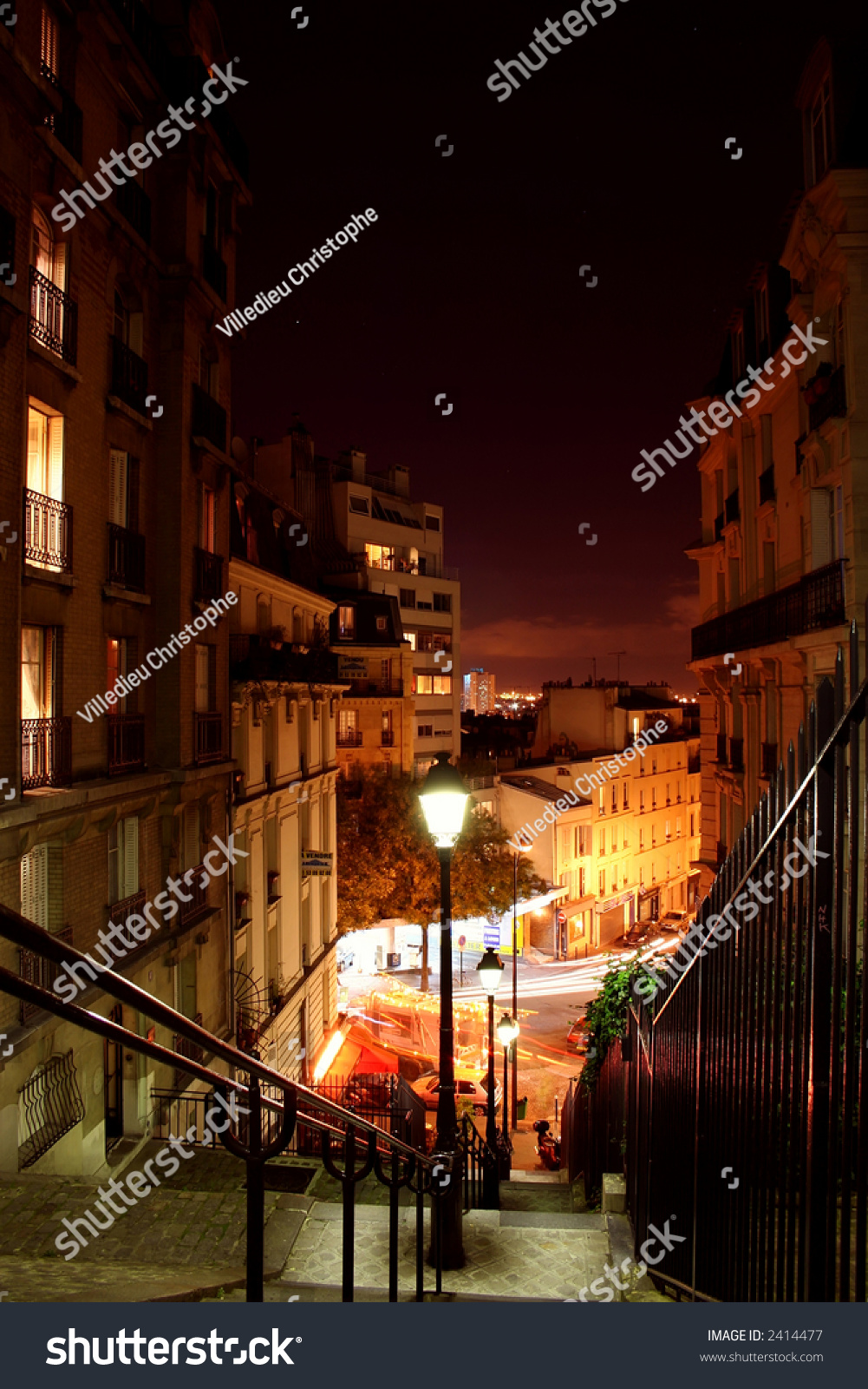 View Paris Streets By Night Montmartre Stock Photo Edit Now