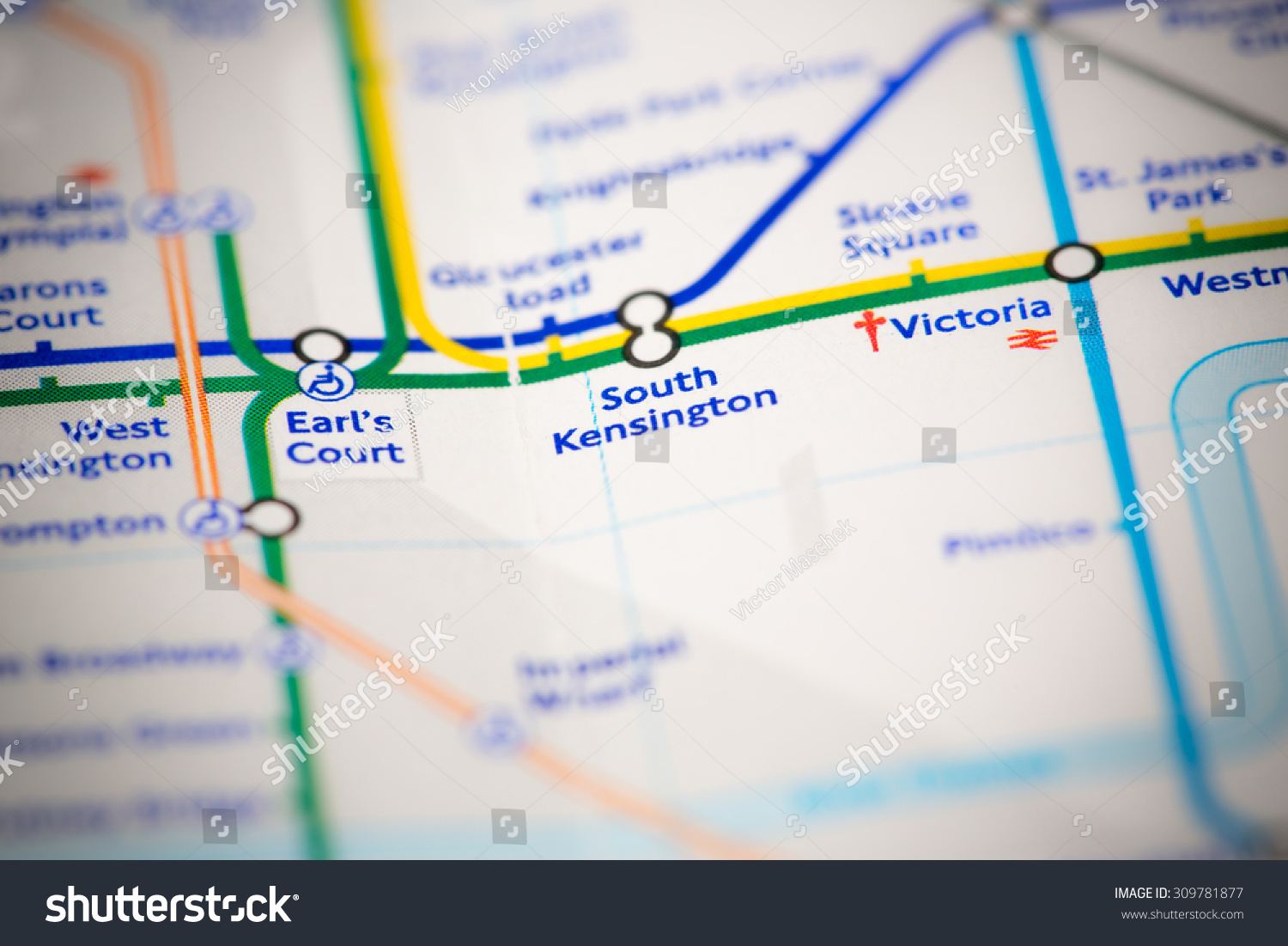 View Of South Kensington Station On A London Subway Map. Stock Photo ...