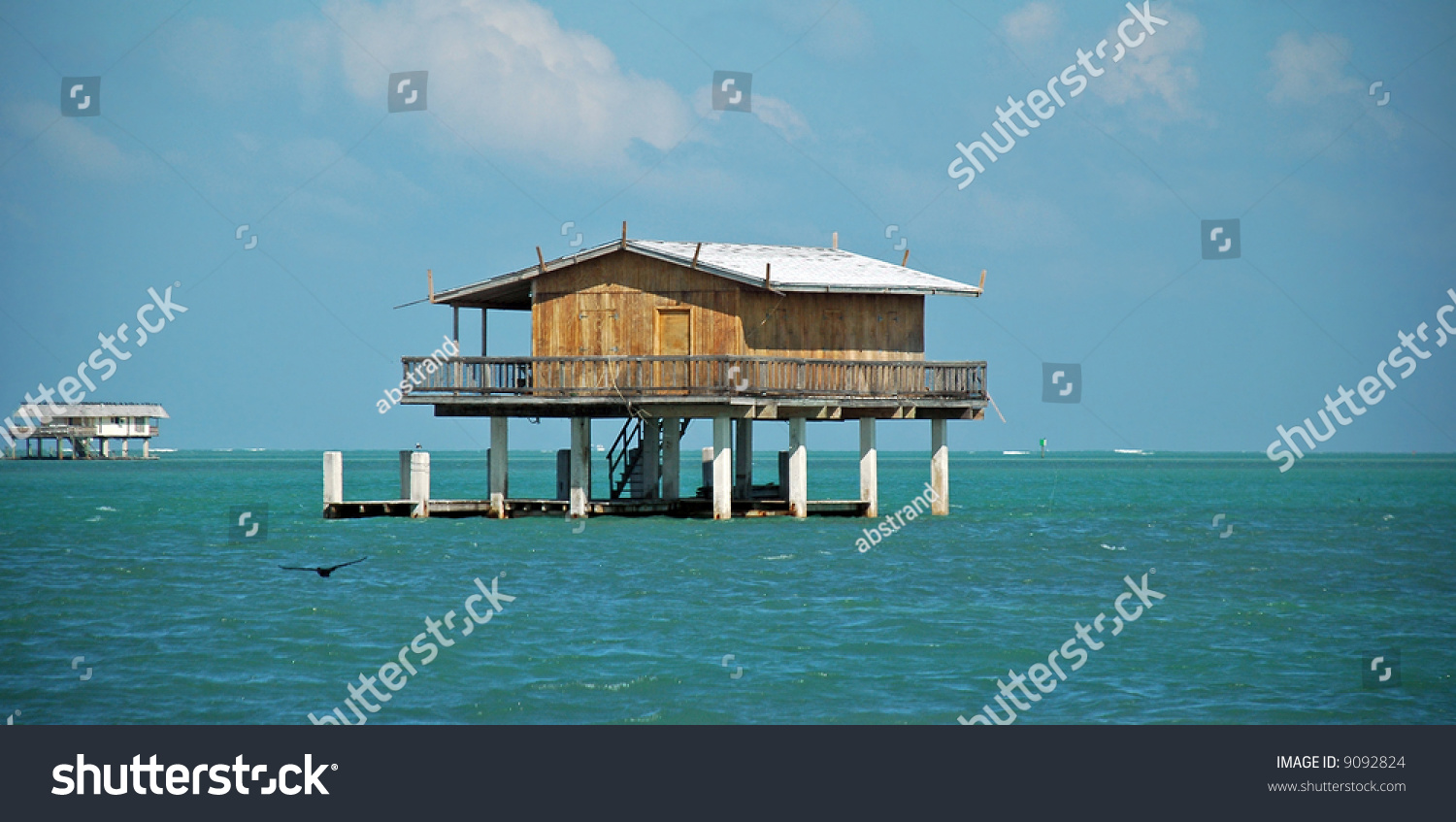 View Of Wooden Stilt House In Stiltsville Florida Off Miami Coastline ...