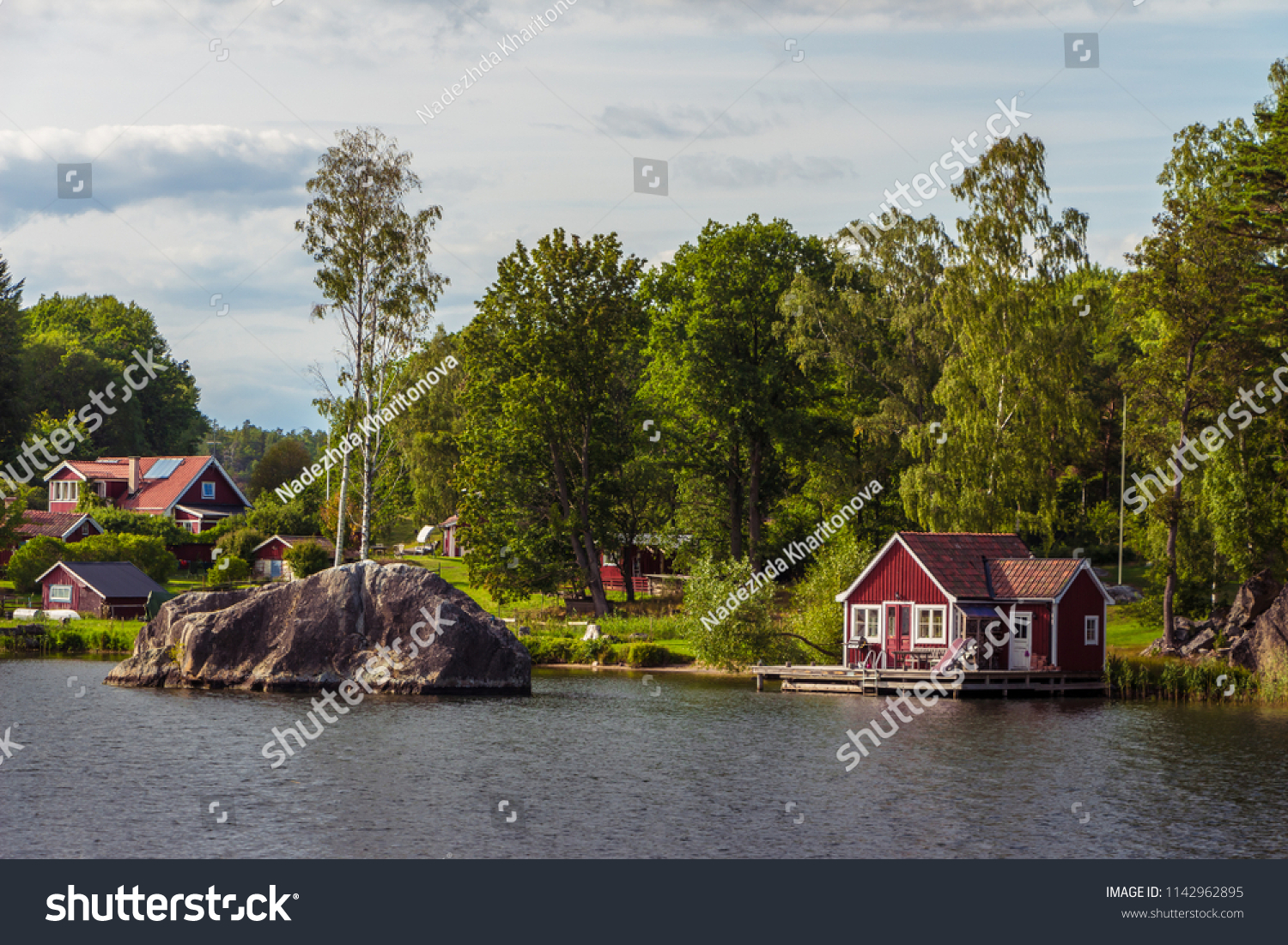 View On Red Holiday Cabin By Stock Photo Edit Now 1142962895