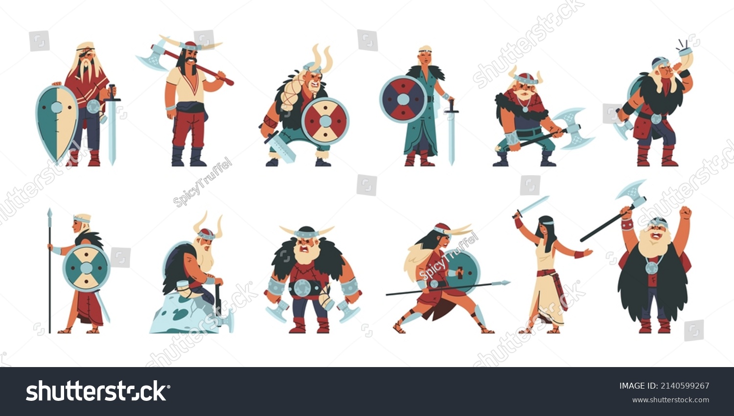 Viking Characters Cartoon Scandinavian Mythology Warrior Stock ...