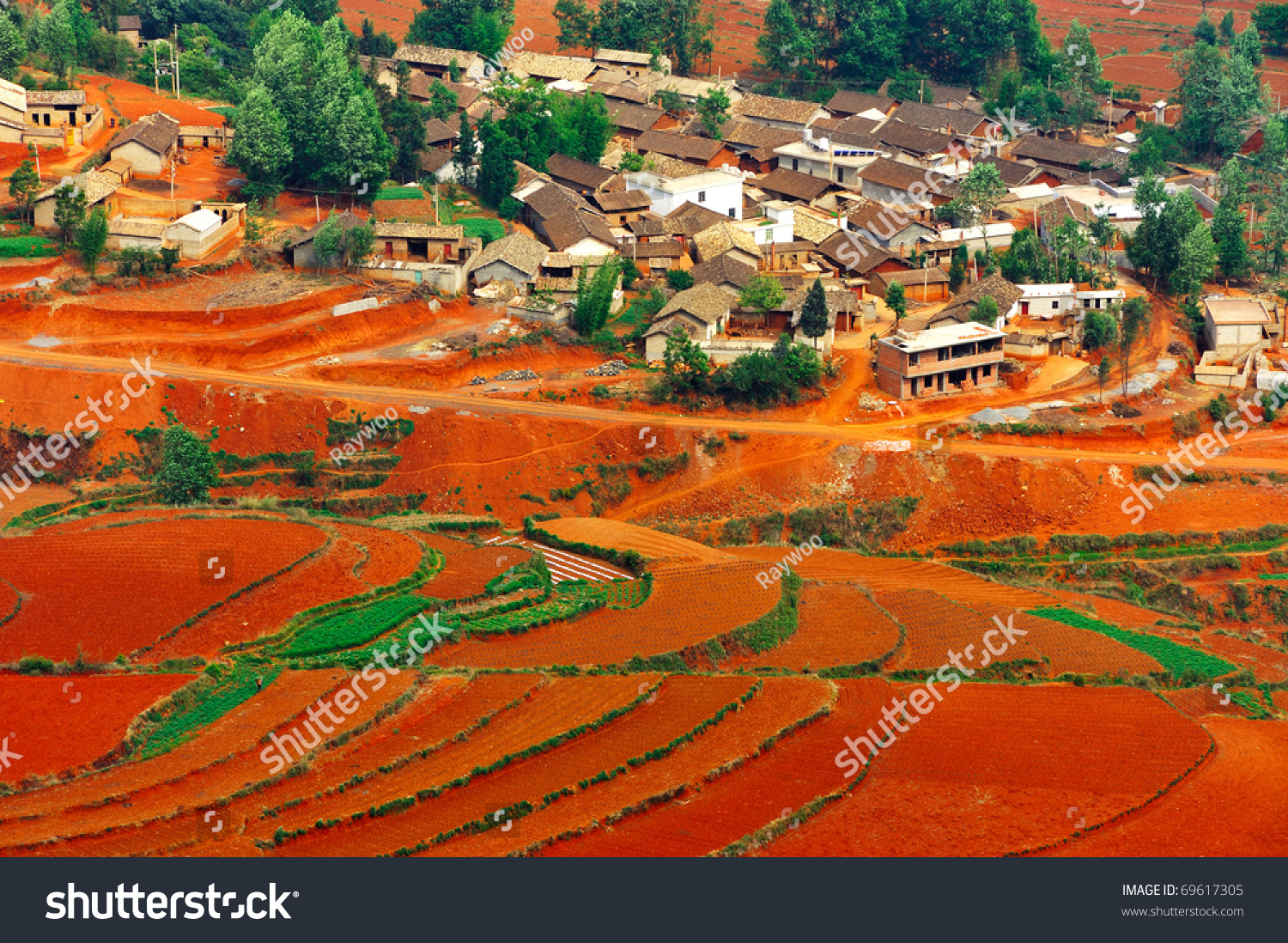 Village On Red Field Dongchuan District Stock Photo 69617305 - Shutterstock