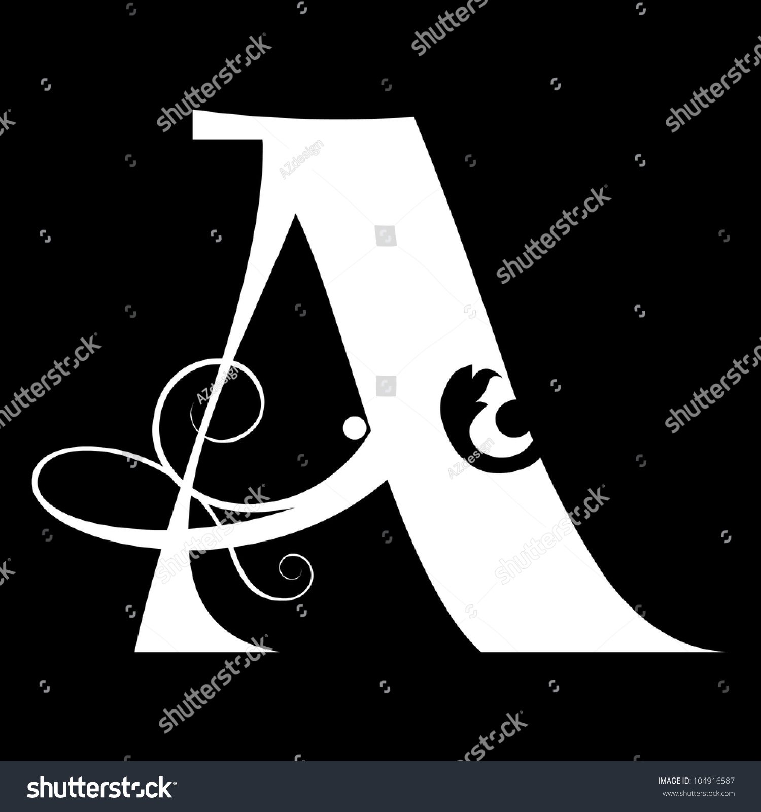 Vintage Abc, Calligraphic Letter A Isolated On Black Background Stock ...