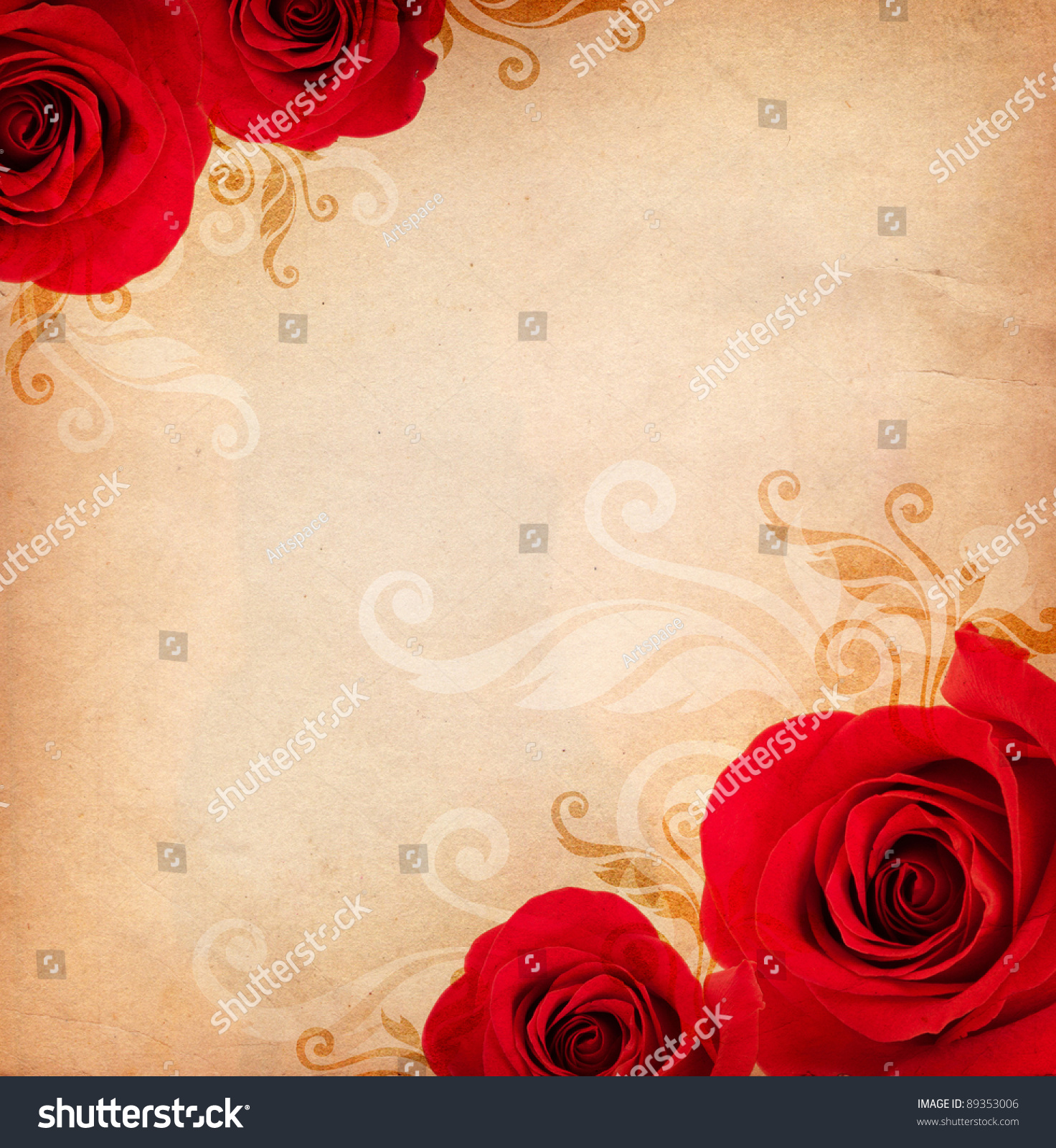 Vintage Background Red Roses Floral Ornament Stock Photo 89353006