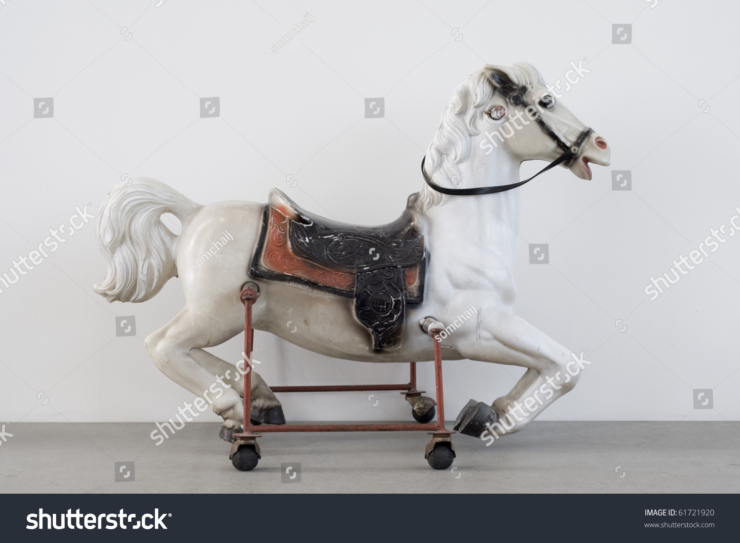 Vintage Children Horse Riding Toy Isolated On White Background Stock ...