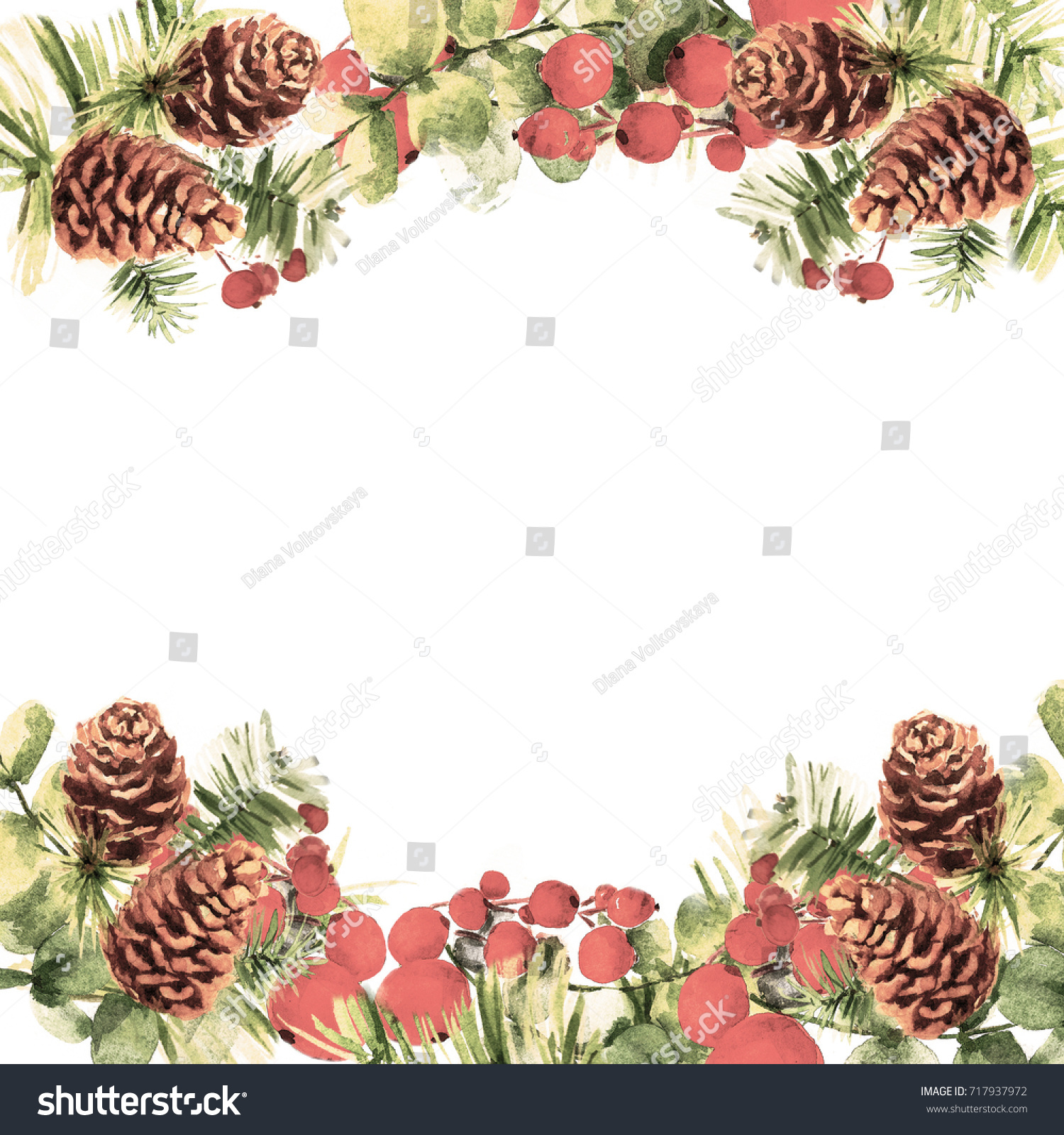 Vintage Christmas Border Pattern Holly Berries Stock Illustration 717937972