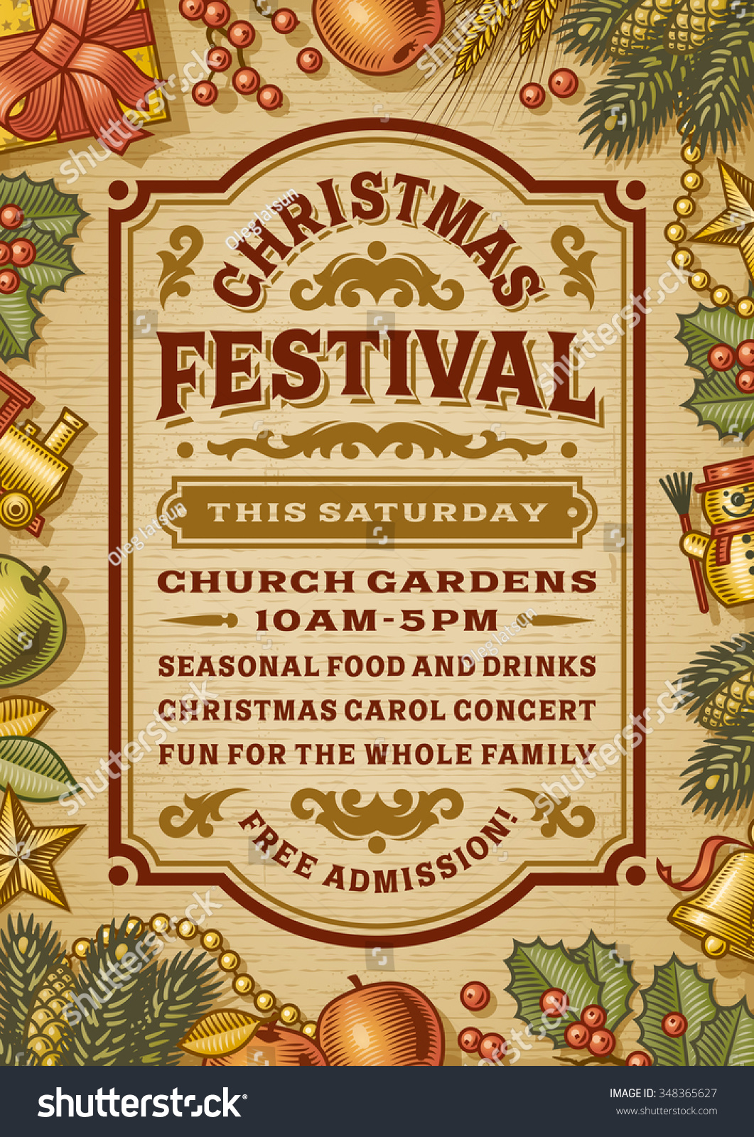 Vintage Christmas Festival Poster Stock Illustration 348365627