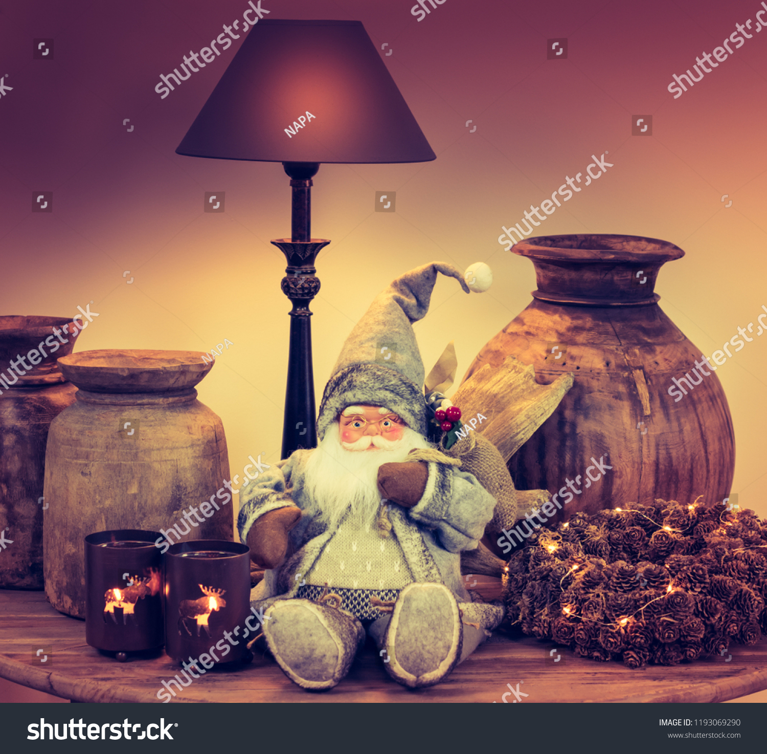 Vintage Christmas Scene Still Life Lamp Stock Photo Edit Now