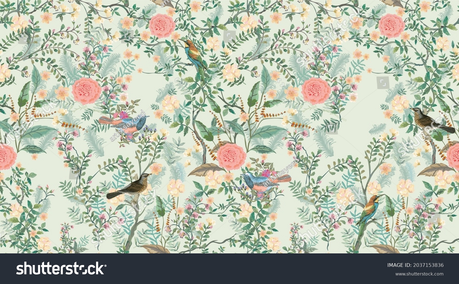 Vintage Decorative Garden Seamless Pattern Wallpaper Stock Illustration ...