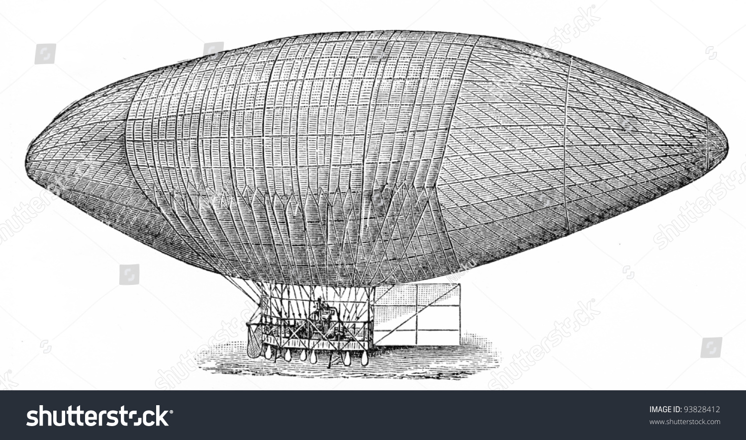 Vintage Drawing Of 1897 Hermann Wölfert Balloon (Airship) - Picture ...