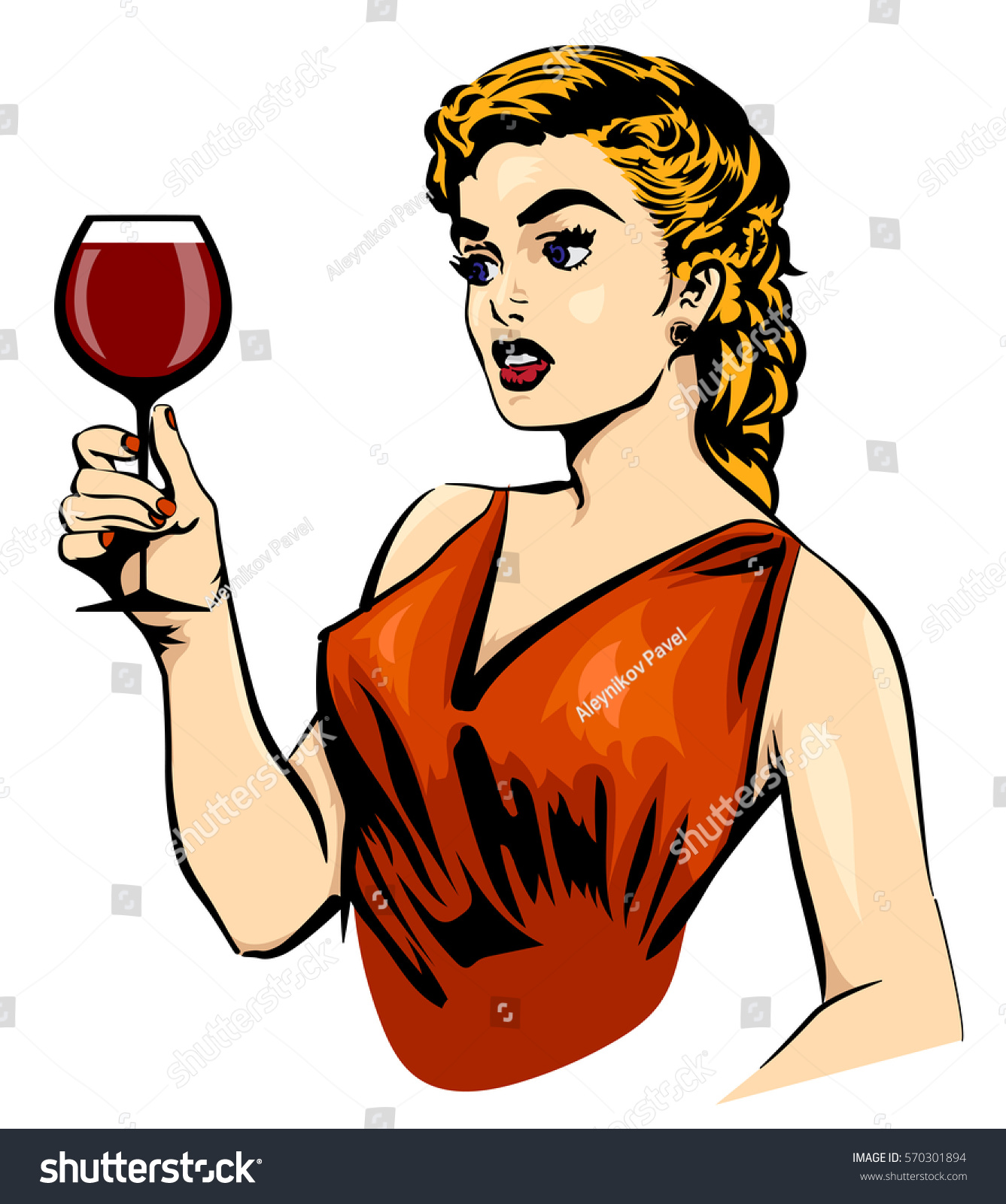 Vintage Elegant Woman Wine Stock Illustration 570301894