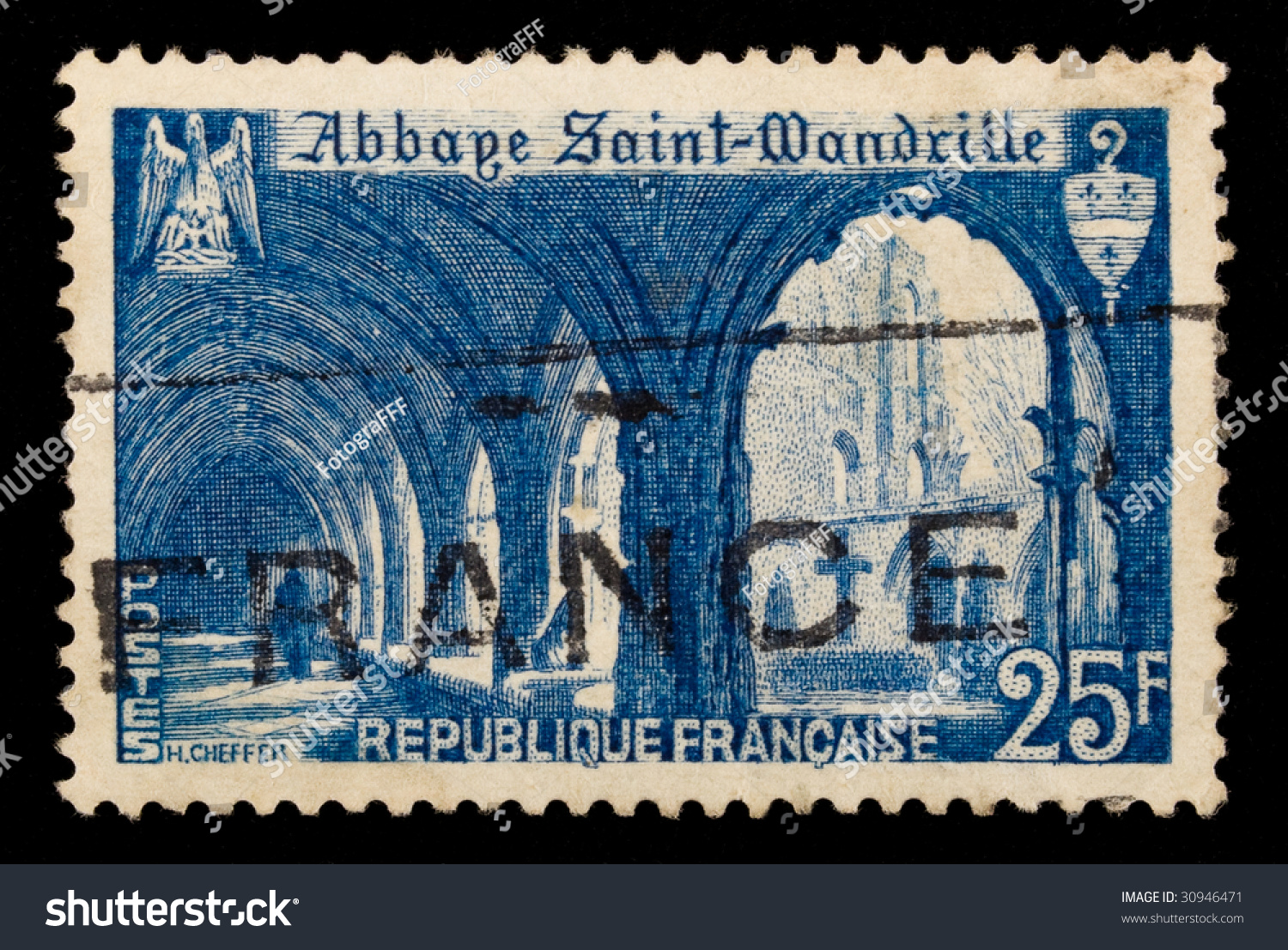 Vintage French Postage Stamp Abbey St Stock Photo (Edit Now) 30946471