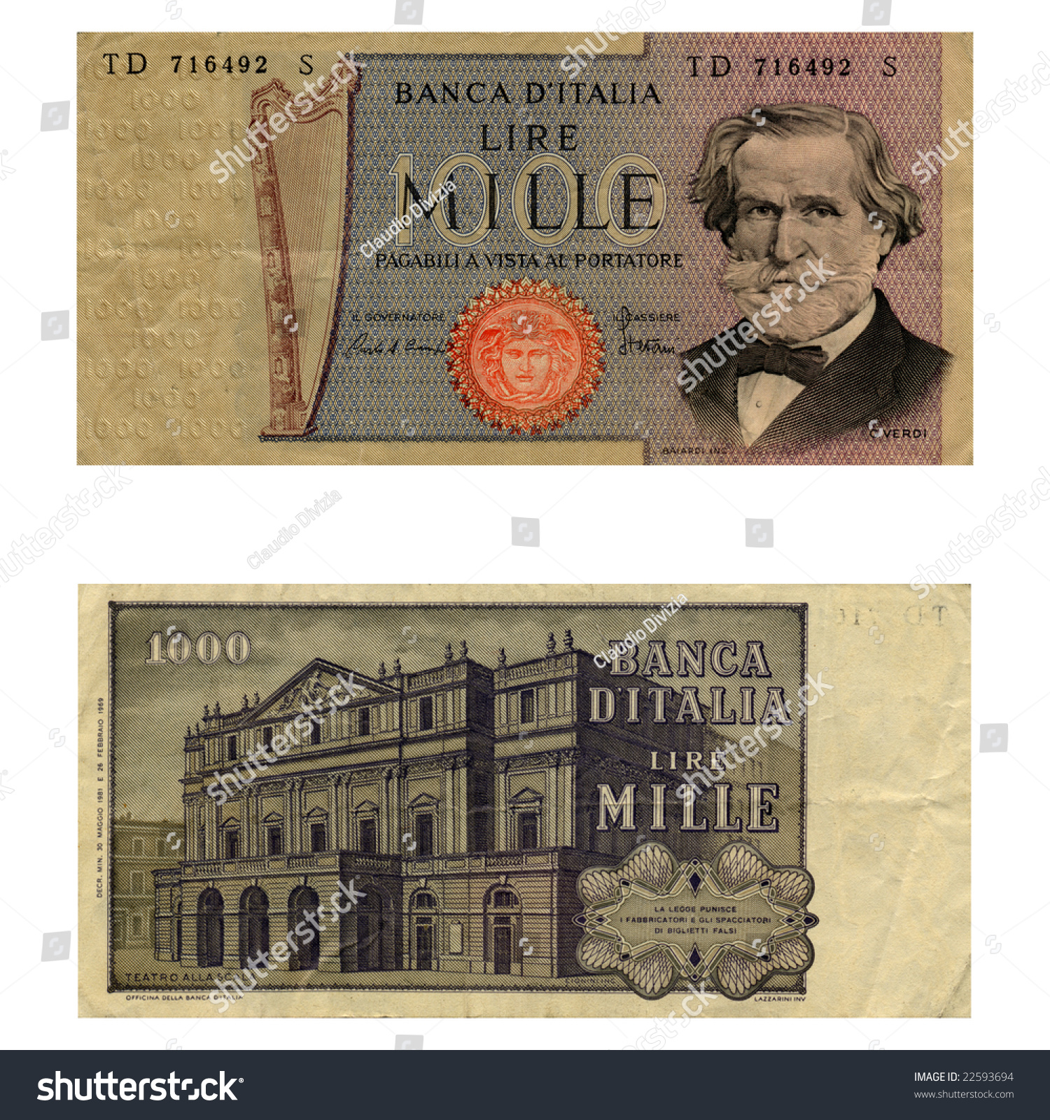 Vintage Italian 1000 Lire Banknotes Money Currency - Note: Old Currency ...