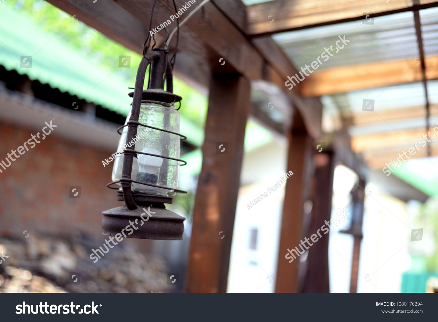 Ongekend Vintage Kerosene Lamp Hanging On Veranda Stock Photo (Edit Now EX-17