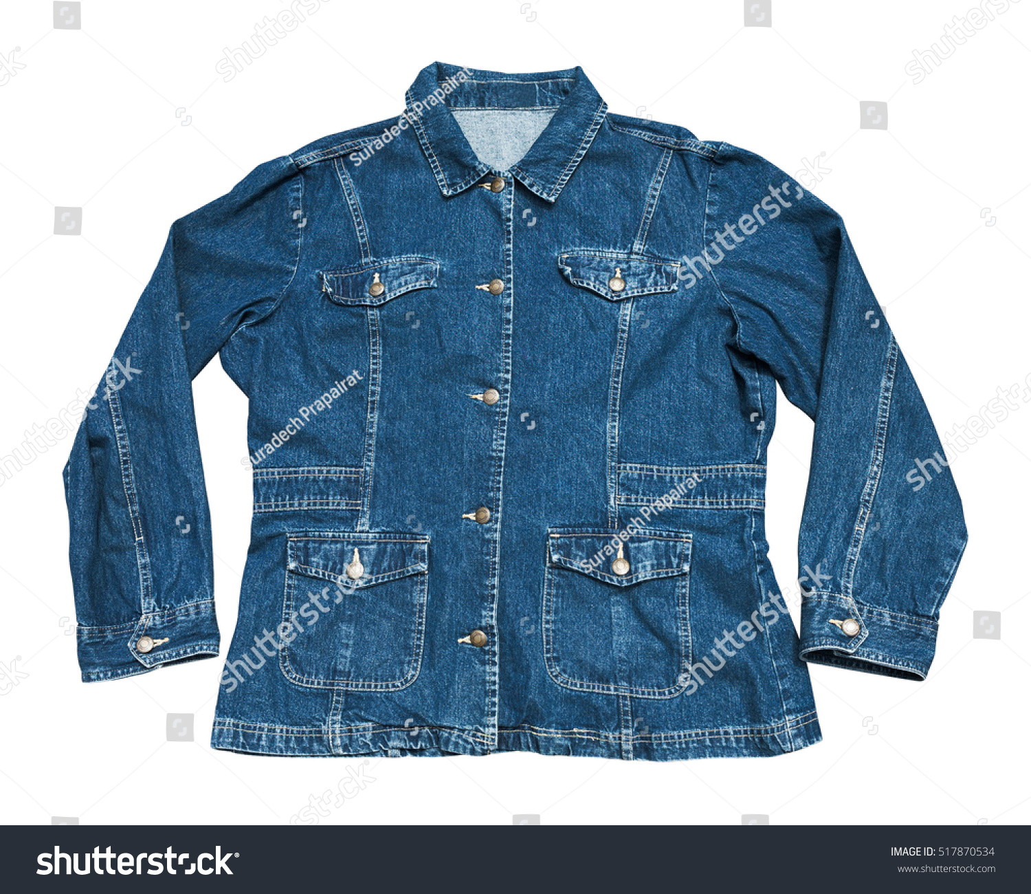 Vintage Leather Blue Jacket On White Background With Clipping Path ...